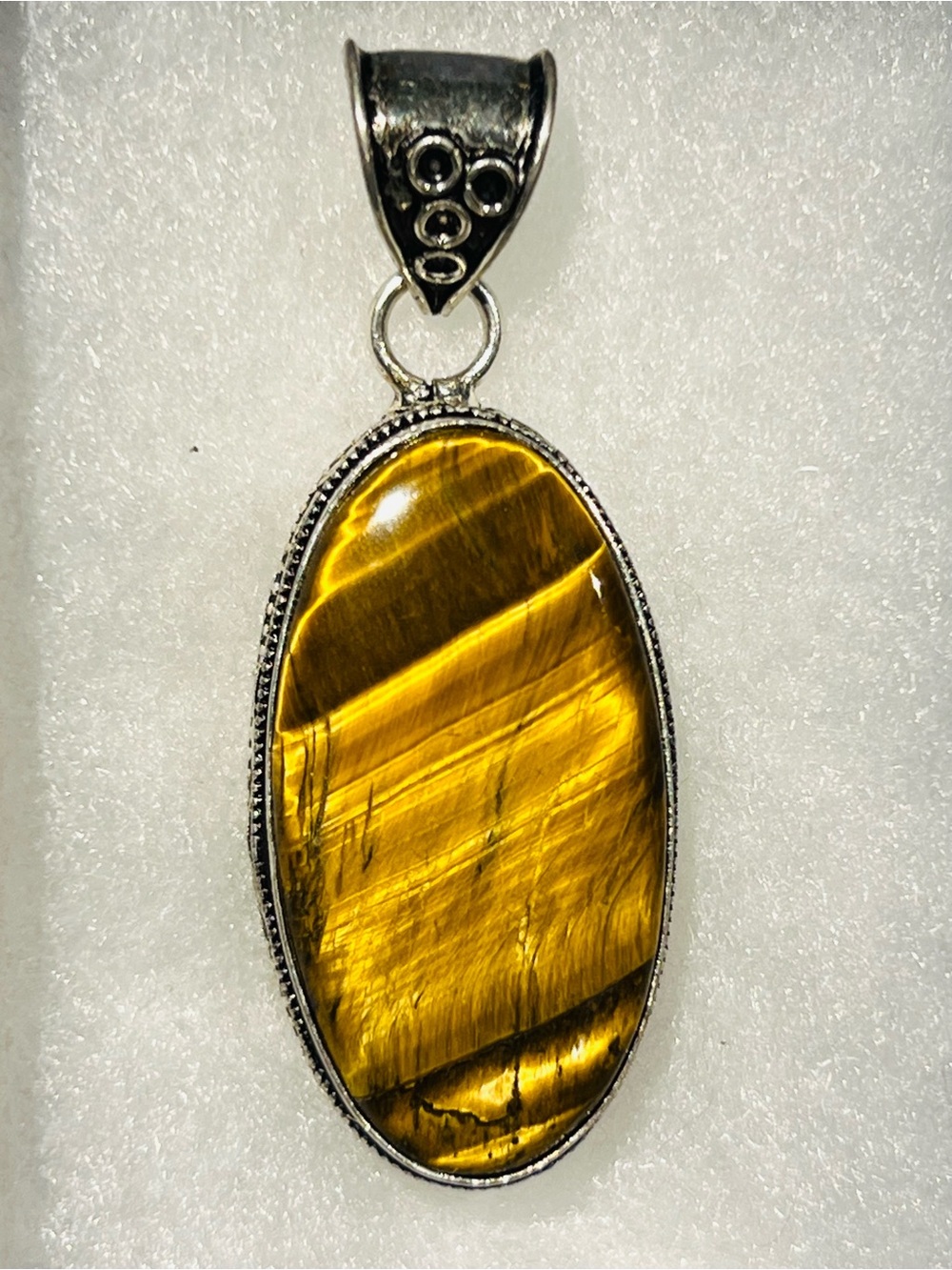 Sterling silver stamped 925 Genuine Tiger’s Eye Golden Brown Large Oval  Pendant